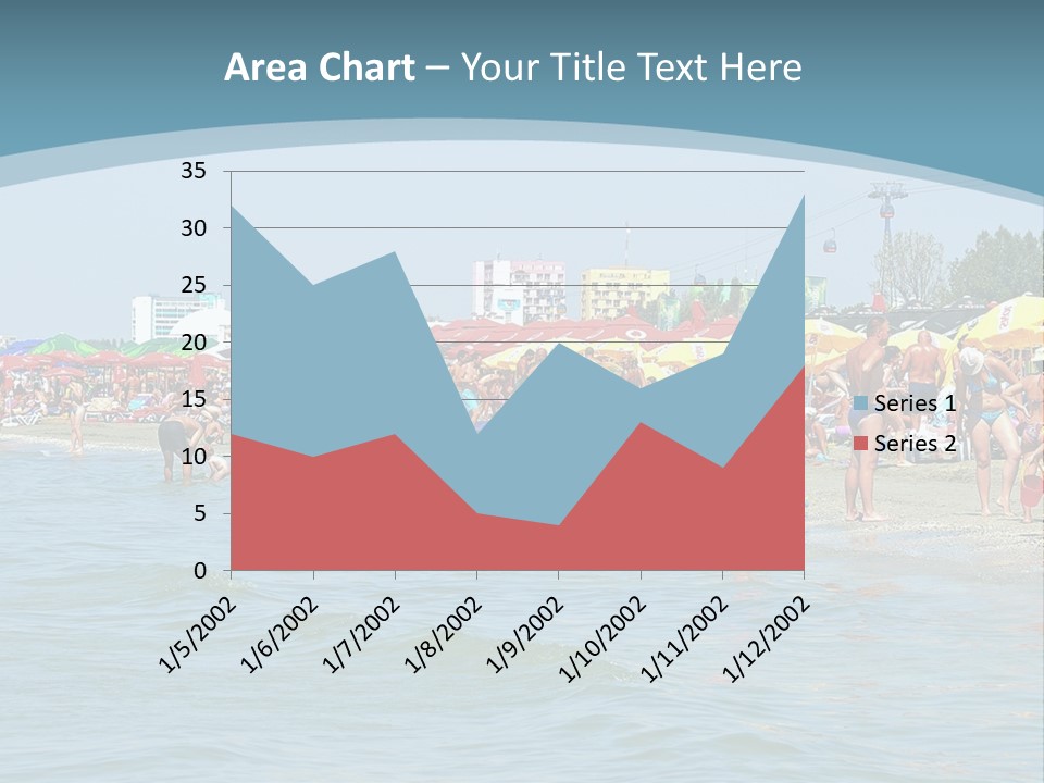 A Group Of People On A Beach With Umbrellas PowerPoint Template