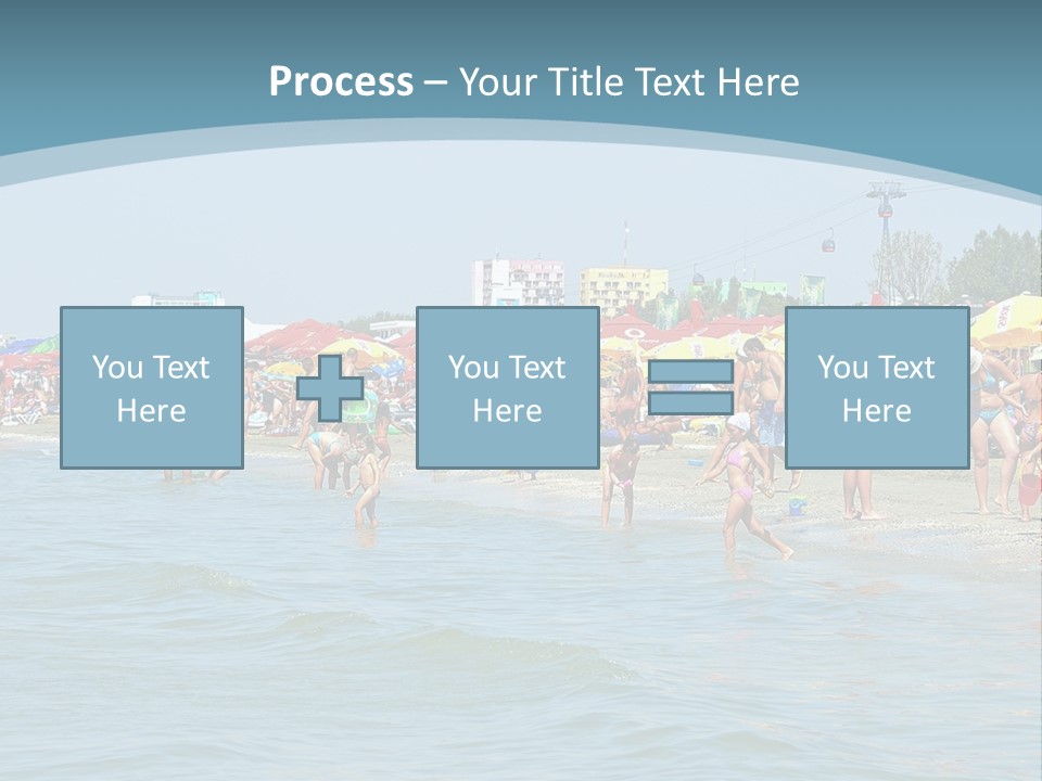 A Group Of People On A Beach With Umbrellas PowerPoint Template