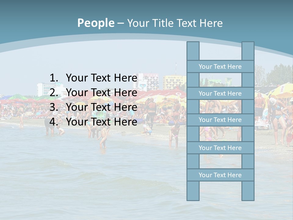A Group Of People On A Beach With Umbrellas PowerPoint Template