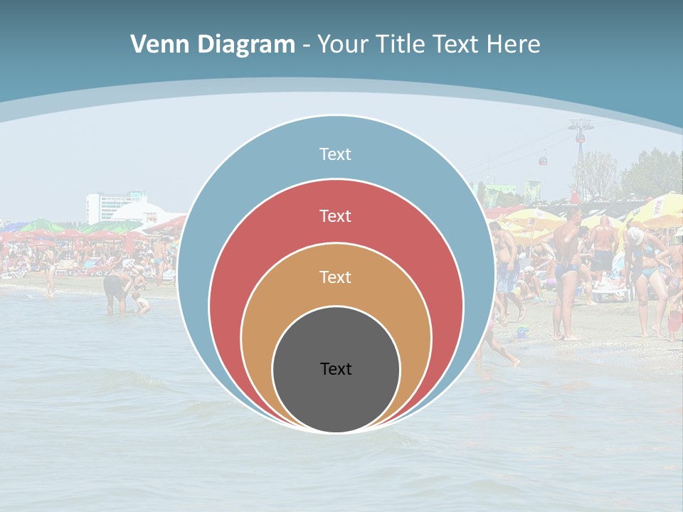 A Group Of People On A Beach With Umbrellas PowerPoint Template