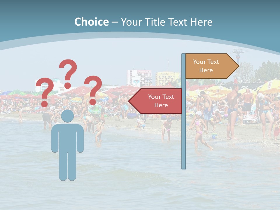 A Group Of People On A Beach With Umbrellas PowerPoint Template