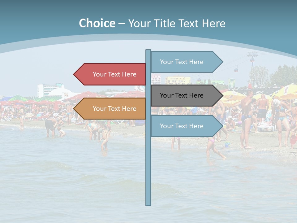 A Group Of People On A Beach With Umbrellas PowerPoint Template