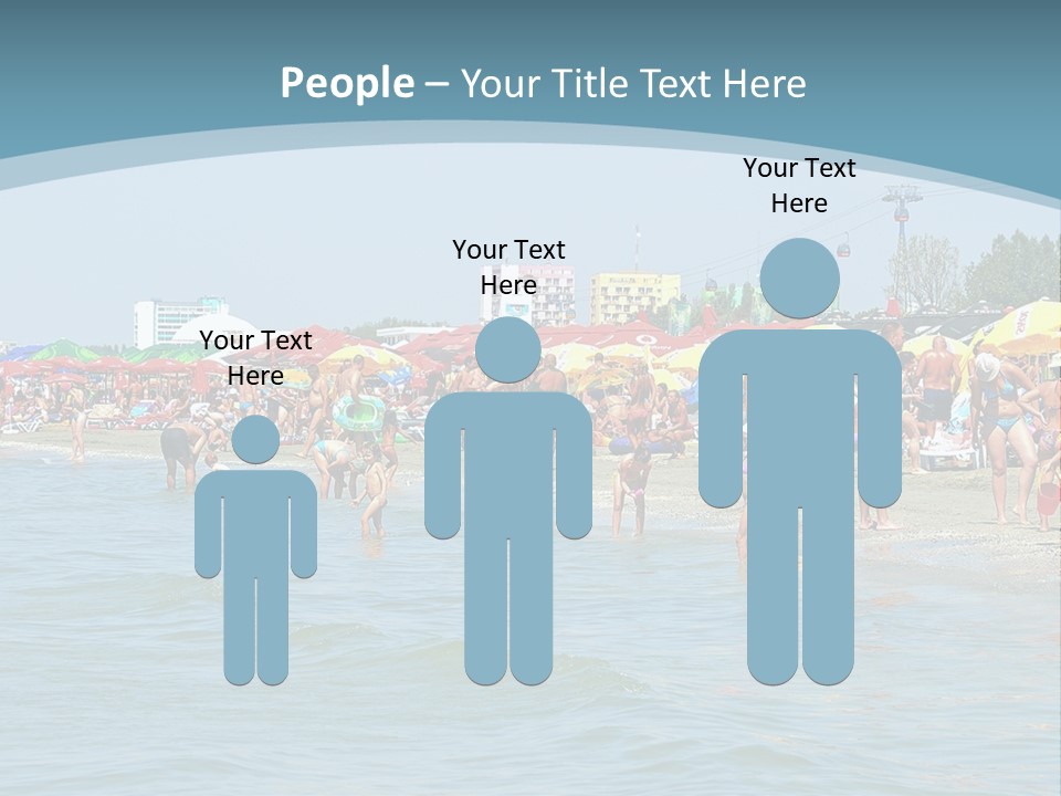 A Group Of People On A Beach With Umbrellas PowerPoint Template