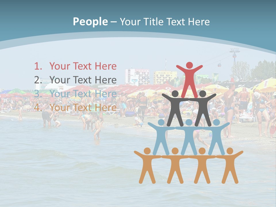 A Group Of People On A Beach With Umbrellas PowerPoint Template