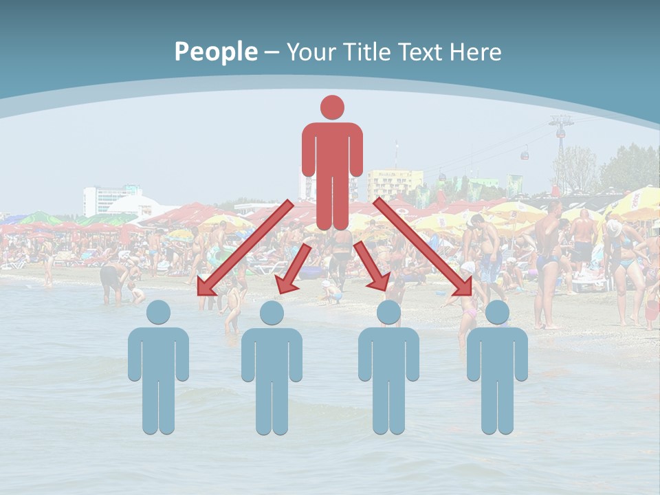 A Group Of People On A Beach With Umbrellas PowerPoint Template