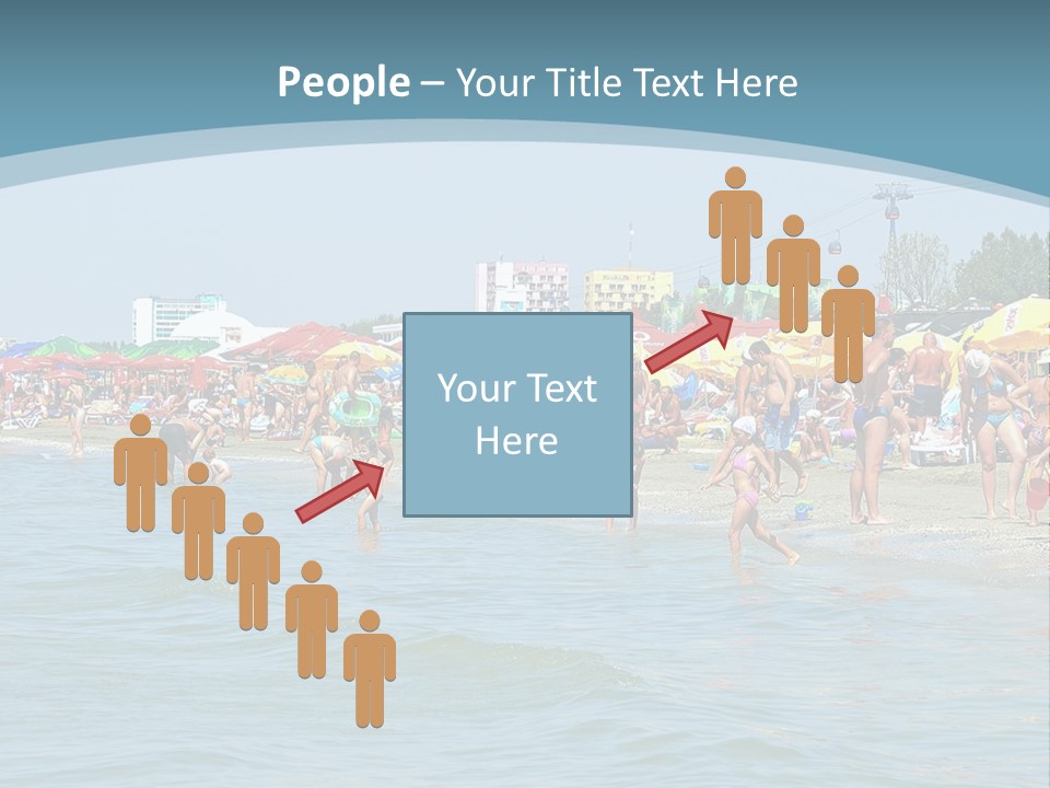 A Group Of People On A Beach With Umbrellas PowerPoint Template