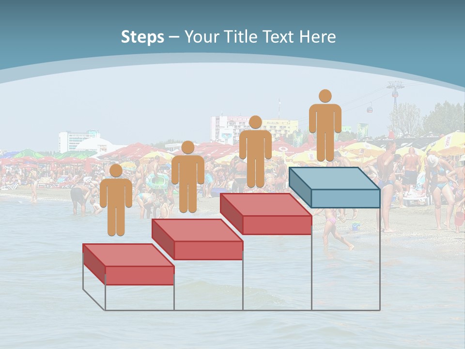 A Group Of People On A Beach With Umbrellas PowerPoint Template