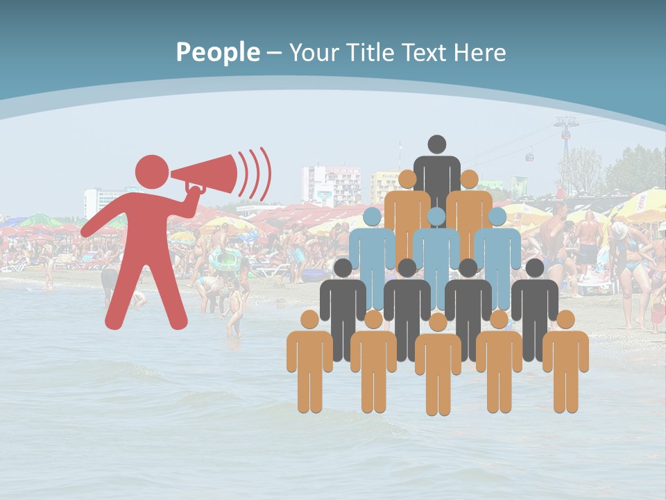 A Group Of People On A Beach With Umbrellas PowerPoint Template