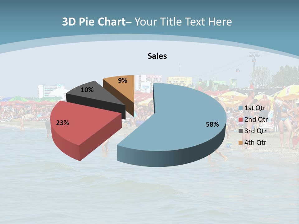 A Group Of People On A Beach With Umbrellas PowerPoint Template