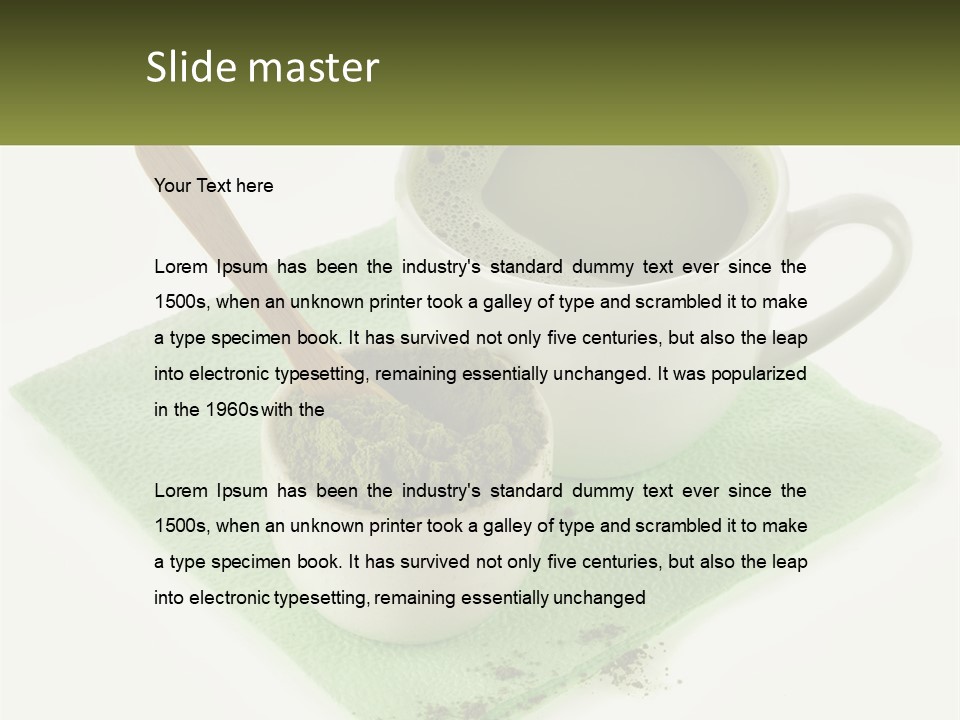 A Cup Of Green Tea Next To A Spoon PowerPoint Template