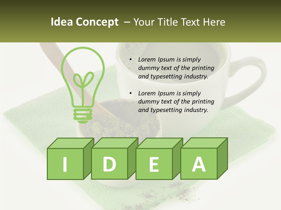 A Cup Of Green Tea Next To A Spoon PowerPoint Template