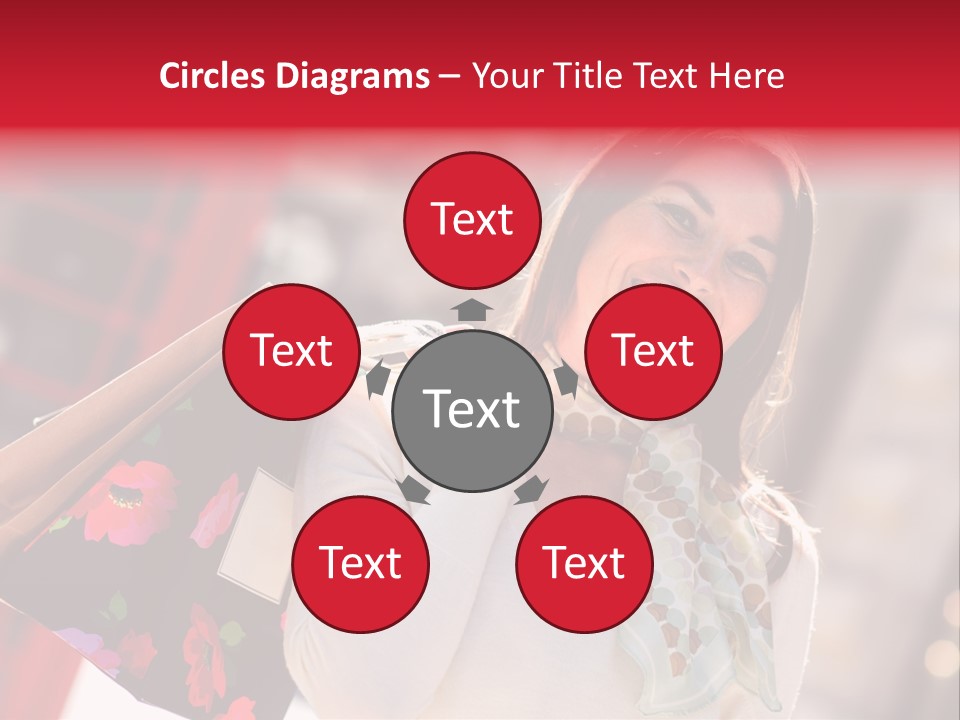 A Woman Carrying Shopping Bags And A Red Telephone Booth PowerPoint Template