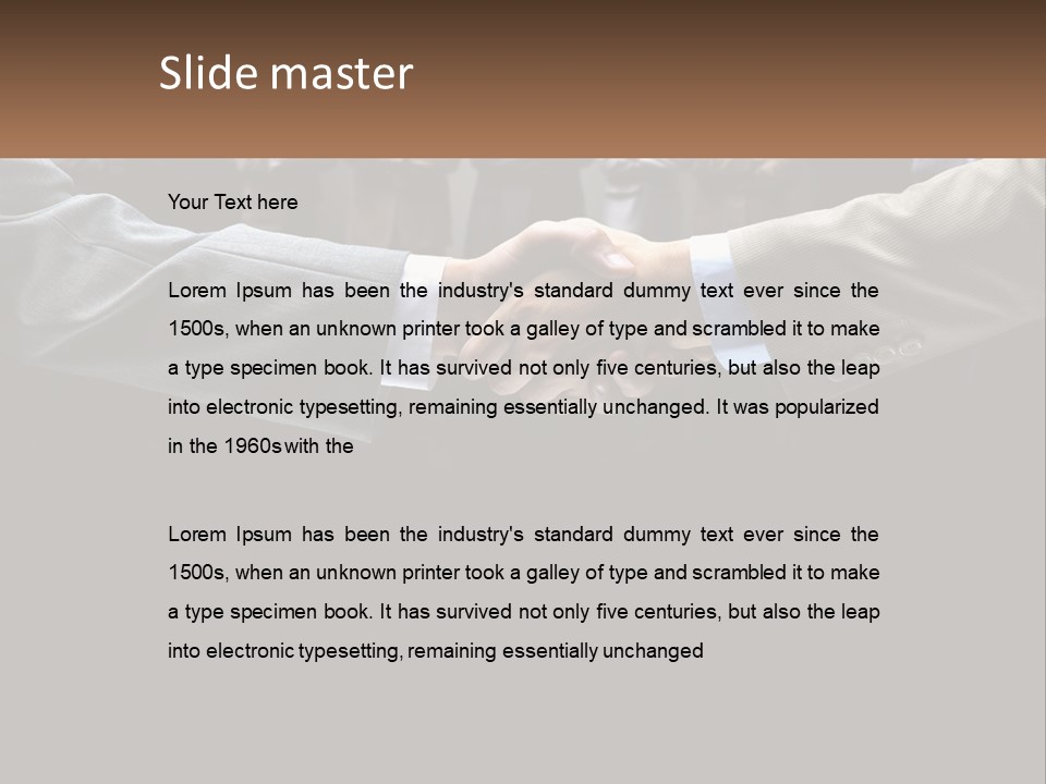 Two Men Shaking Hands In Front Of A Group Of People PowerPoint Template