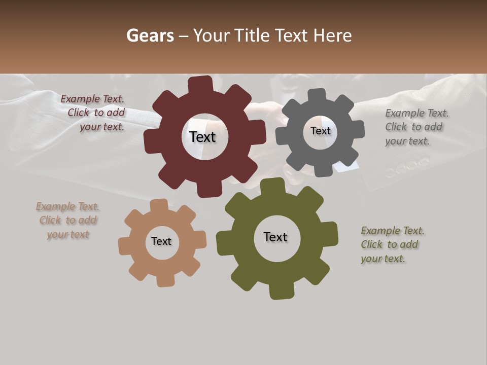 Two Men Shaking Hands In Front Of A Group Of People PowerPoint Template