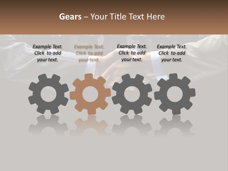 Two Men Shaking Hands In Front Of A Group Of People PowerPoint Template