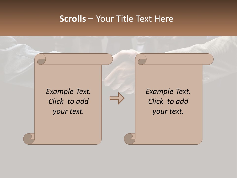 Two Men Shaking Hands In Front Of A Group Of People PowerPoint Template