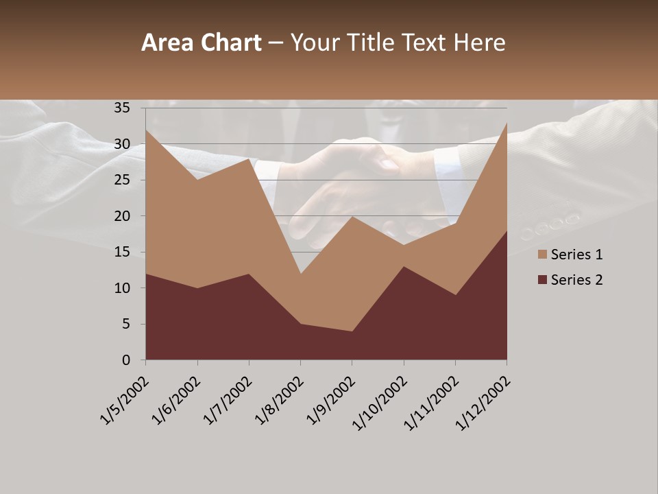 Two Men Shaking Hands In Front Of A Group Of People PowerPoint Template