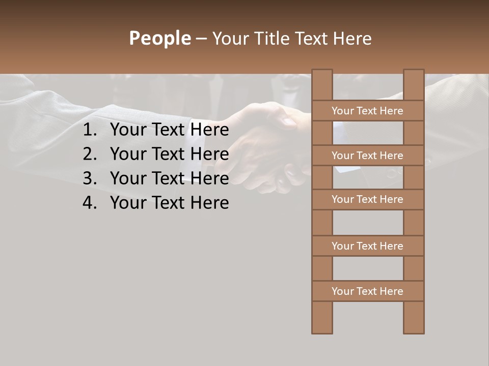 Two Men Shaking Hands In Front Of A Group Of People PowerPoint Template