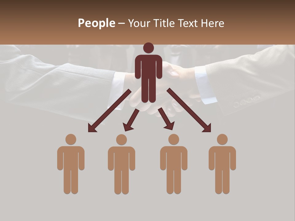 Two Men Shaking Hands In Front Of A Group Of People PowerPoint Template