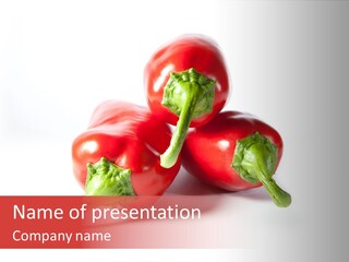 Three Red Peppers With Green Leaves On A White Background PowerPoint Template