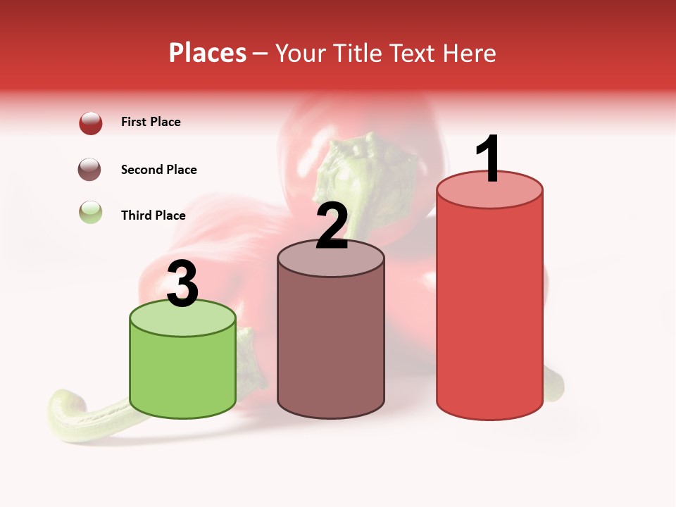 Three Red Peppers With Green Leaves On A White Background PowerPoint Template