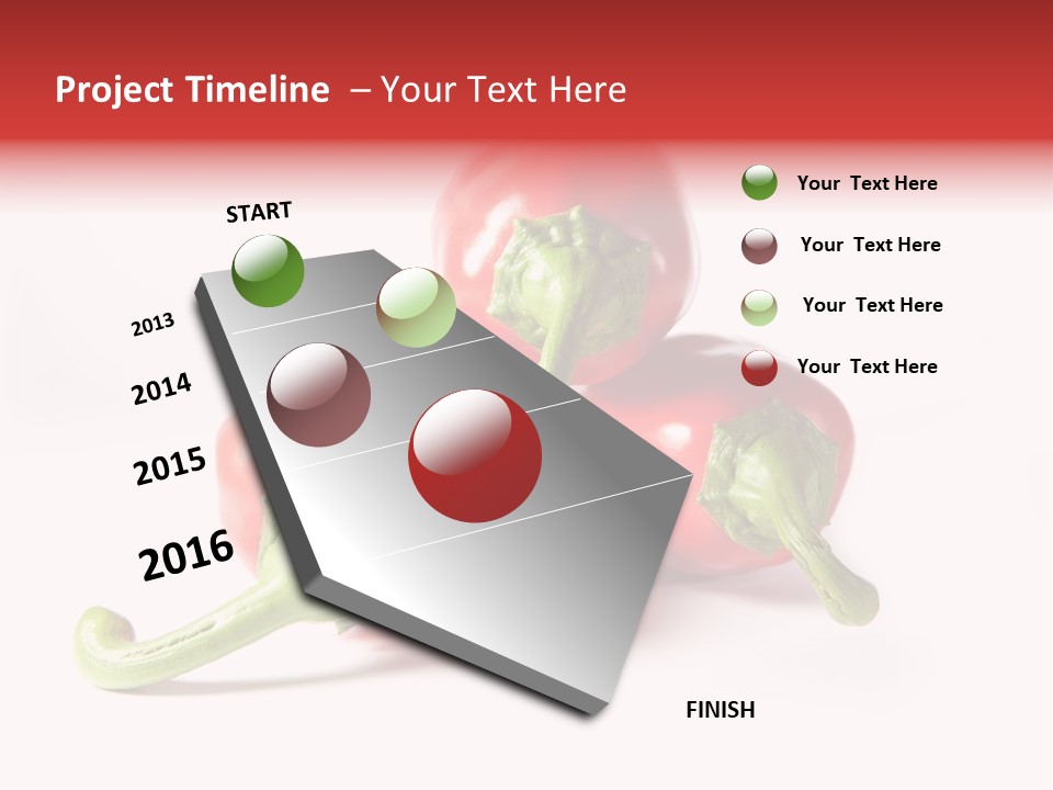 Three Red Peppers With Green Leaves On A White Background PowerPoint Template