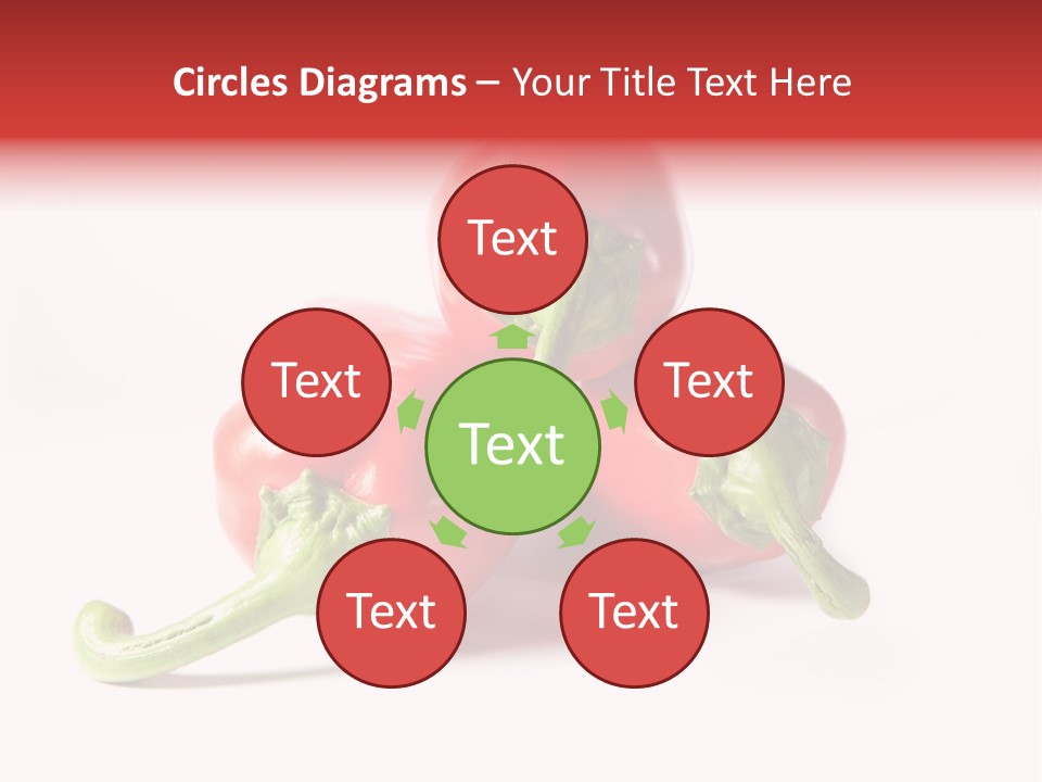 Three Red Peppers With Green Leaves On A White Background PowerPoint Template