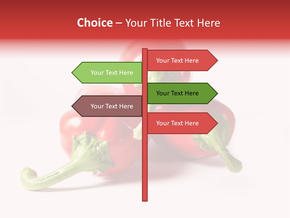 Three Red Peppers With Green Leaves On A White Background PowerPoint Template