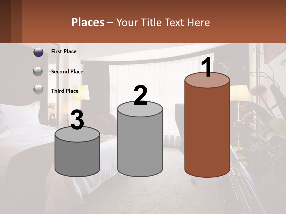 A Bed Room With A Neatly Made Bed And A Chair PowerPoint Template