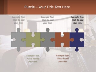 A Bed Room With A Neatly Made Bed And A Chair PowerPoint Template