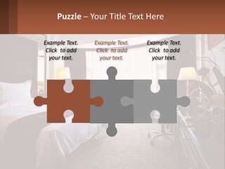 A Bed Room With A Neatly Made Bed And A Chair PowerPoint Template