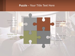 A Bed Room With A Neatly Made Bed And A Chair PowerPoint Template