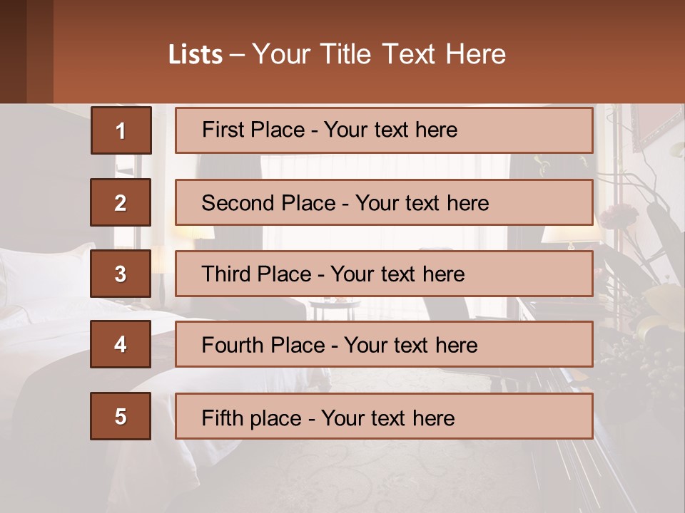 A Bed Room With A Neatly Made Bed And A Chair PowerPoint Template
