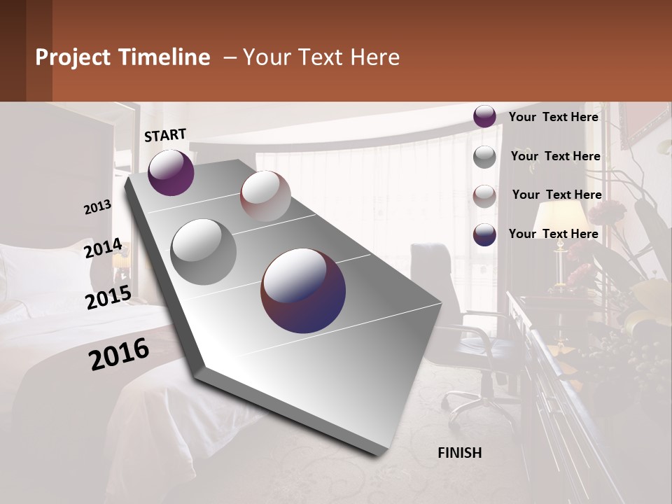 A Bed Room With A Neatly Made Bed And A Chair PowerPoint Template