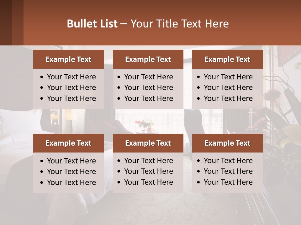 A Bed Room With A Neatly Made Bed And A Chair PowerPoint Template