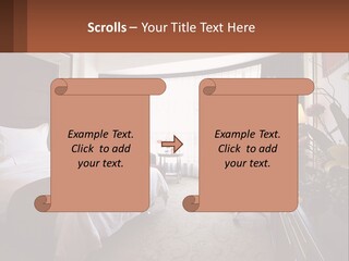 A Bed Room With A Neatly Made Bed And A Chair PowerPoint Template