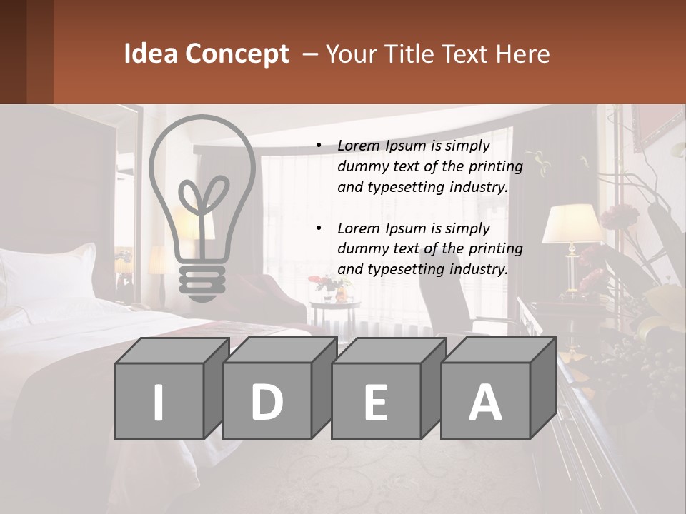 A Bed Room With A Neatly Made Bed And A Chair PowerPoint Template