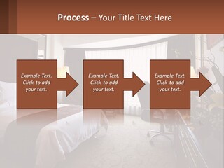 A Bed Room With A Neatly Made Bed And A Chair PowerPoint Template