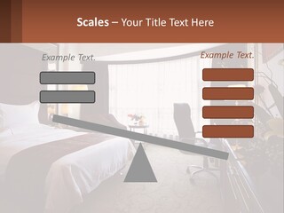 A Bed Room With A Neatly Made Bed And A Chair PowerPoint Template