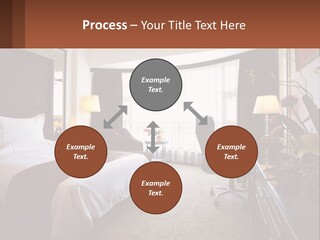 A Bed Room With A Neatly Made Bed And A Chair PowerPoint Template