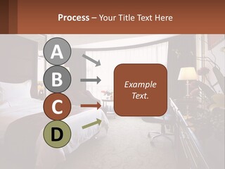 A Bed Room With A Neatly Made Bed And A Chair PowerPoint Template