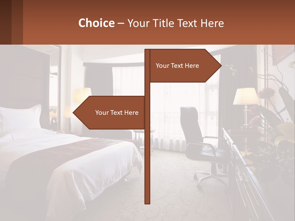 A Bed Room With A Neatly Made Bed And A Chair PowerPoint Template