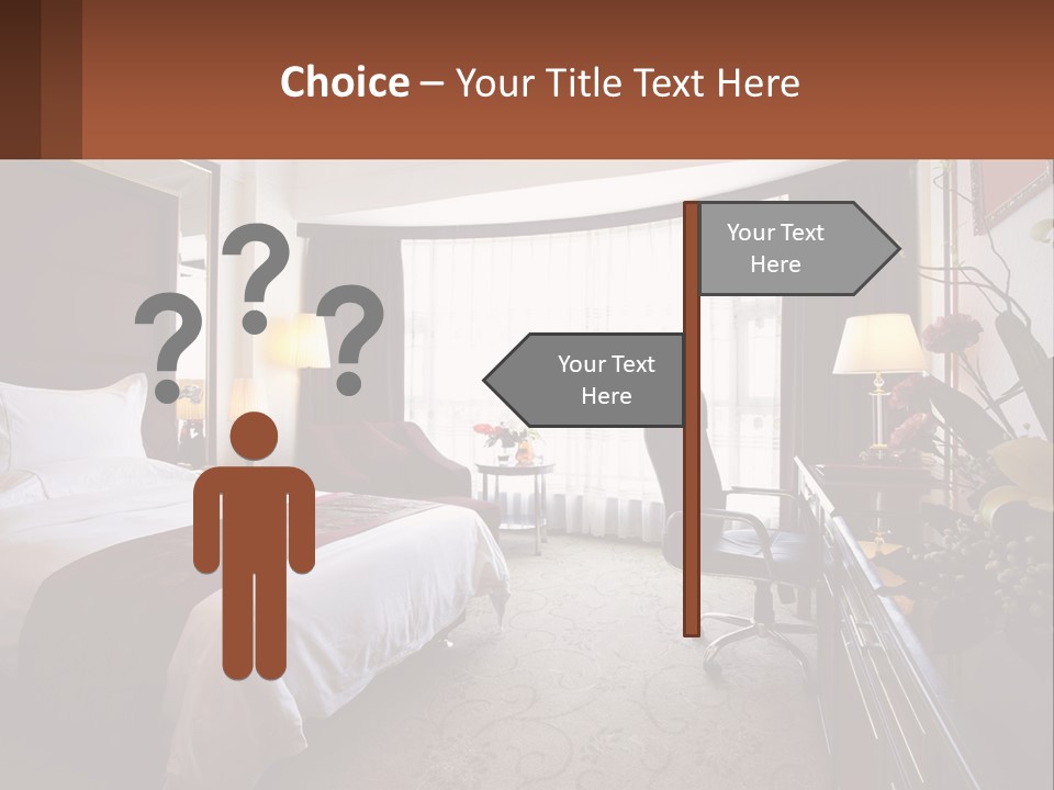 A Bed Room With A Neatly Made Bed And A Chair PowerPoint Template