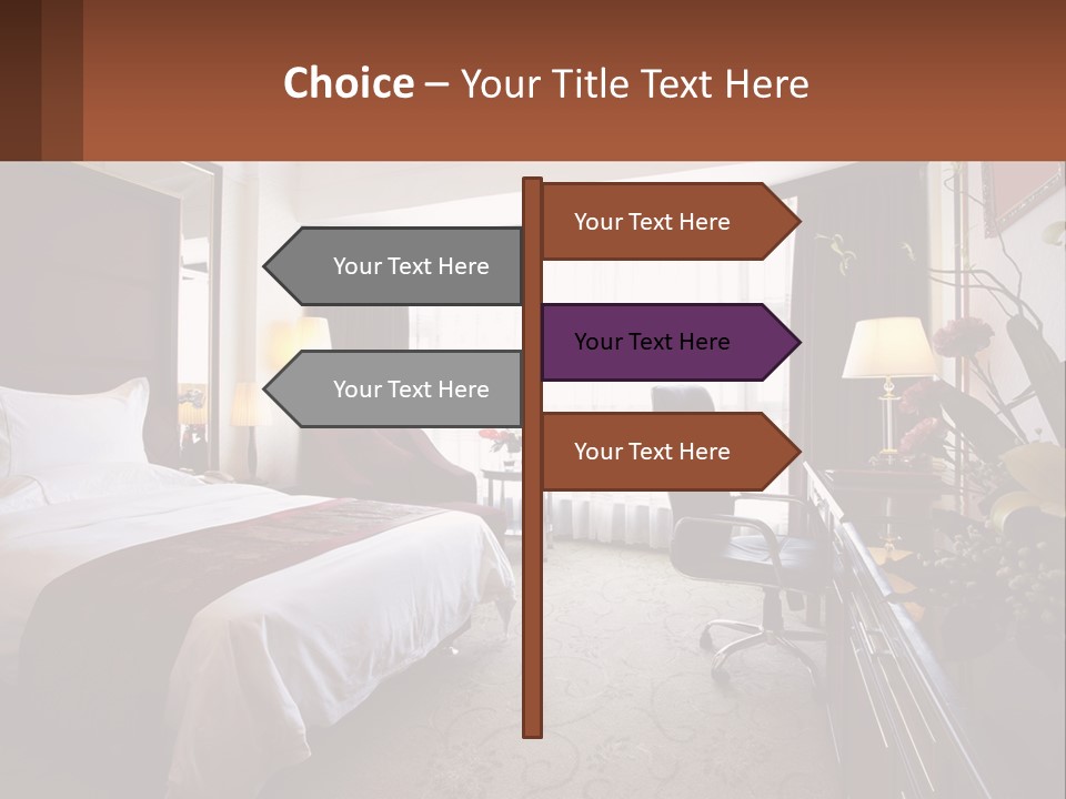 A Bed Room With A Neatly Made Bed And A Chair PowerPoint Template