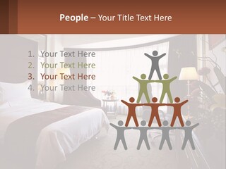 A Bed Room With A Neatly Made Bed And A Chair PowerPoint Template