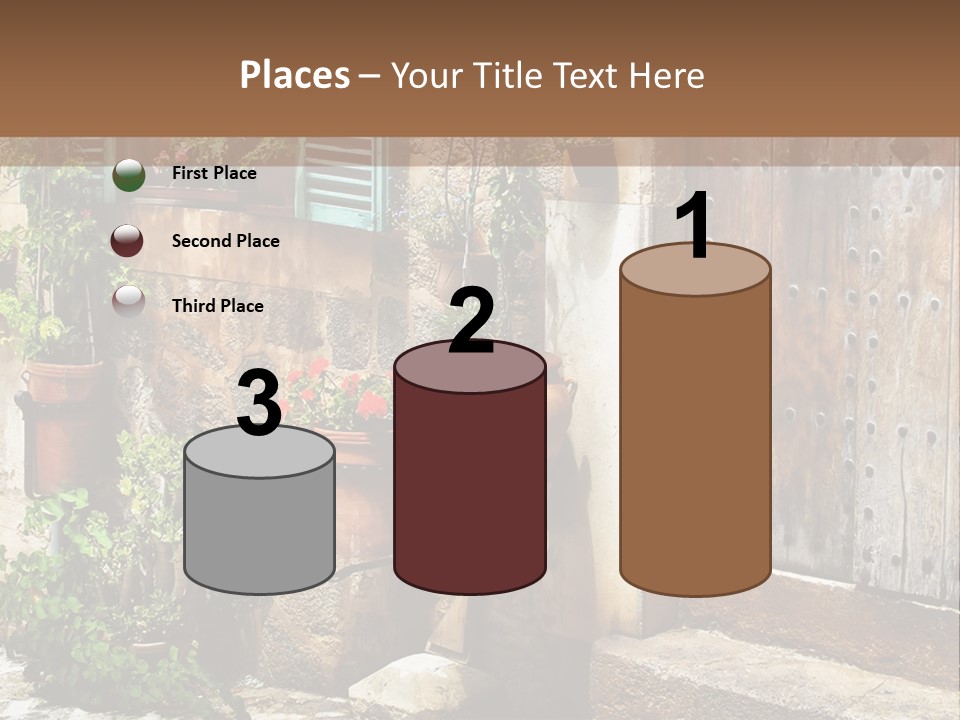 A Picture Of A Building With Potted Plants In Front Of It PowerPoint Template