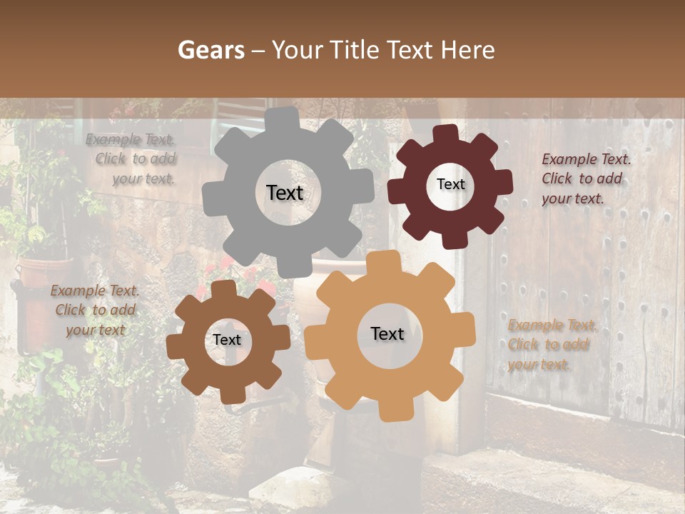 A Picture Of A Building With Potted Plants In Front Of It PowerPoint Template