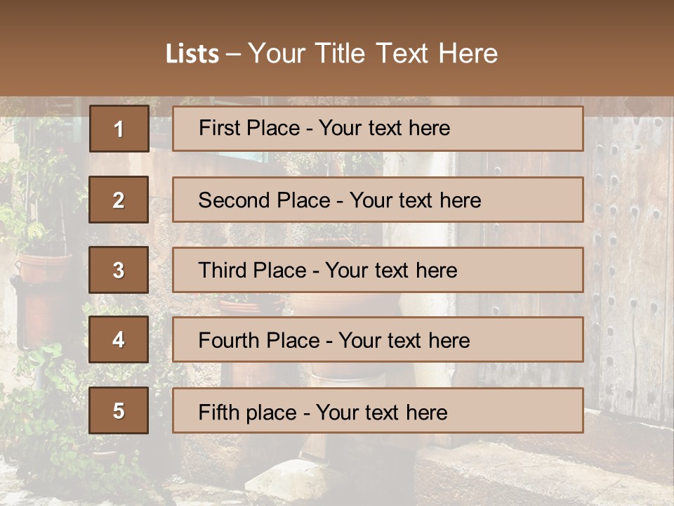 A Picture Of A Building With Potted Plants In Front Of It PowerPoint Template