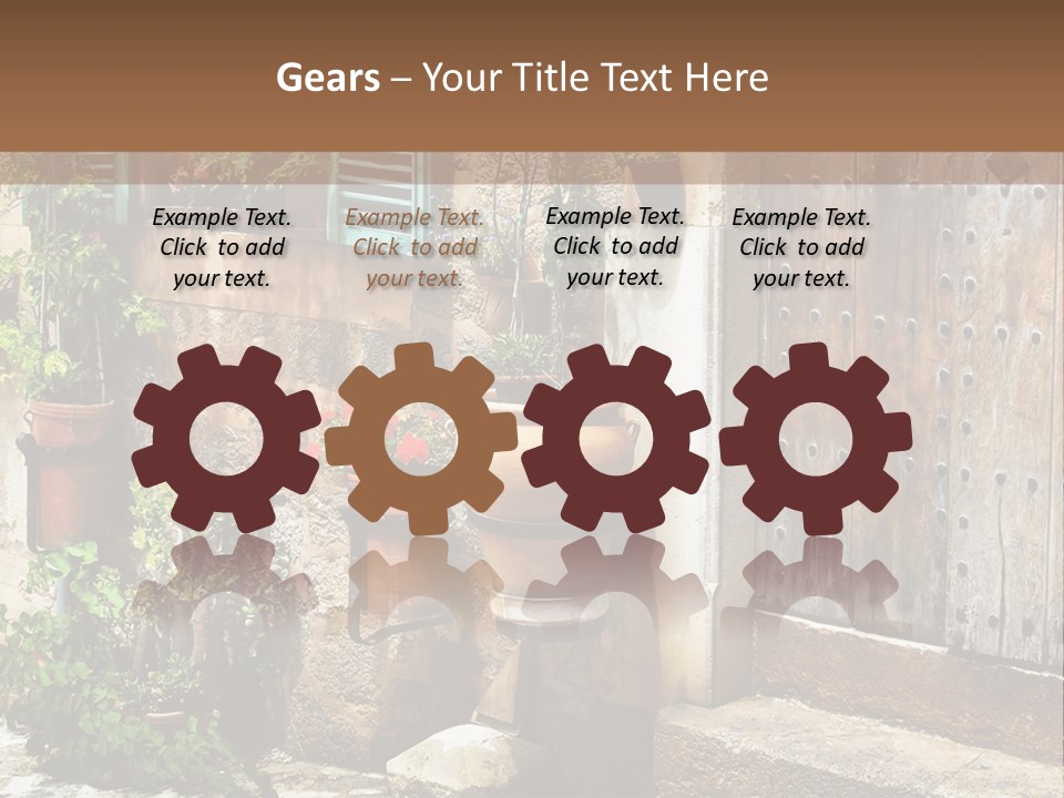 A Picture Of A Building With Potted Plants In Front Of It PowerPoint Template