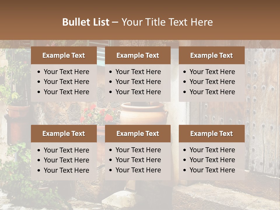A Picture Of A Building With Potted Plants In Front Of It PowerPoint Template